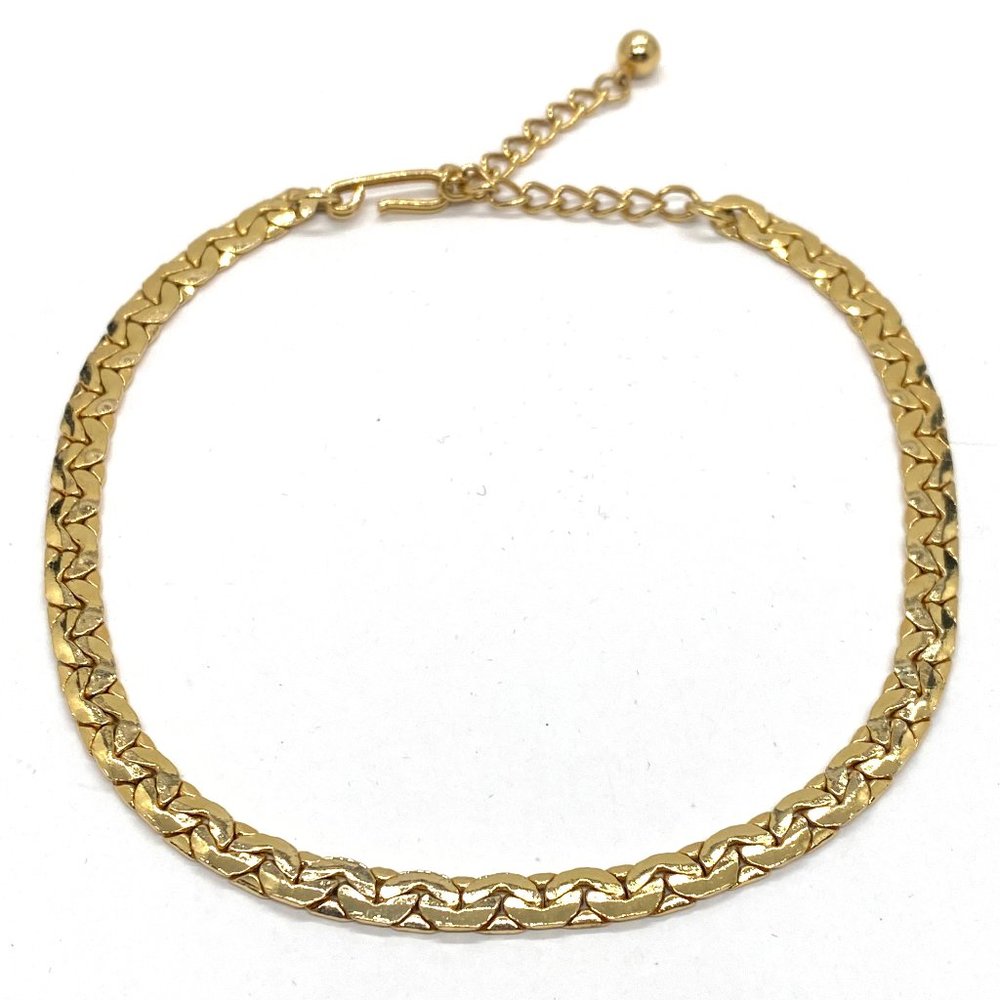 Vintage Gold Tone Flat Link Collar Chain Necklace